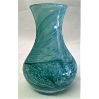STUDIO ART GLASS VASE – GREEN SWIRL DESIGN – 9cm TALL